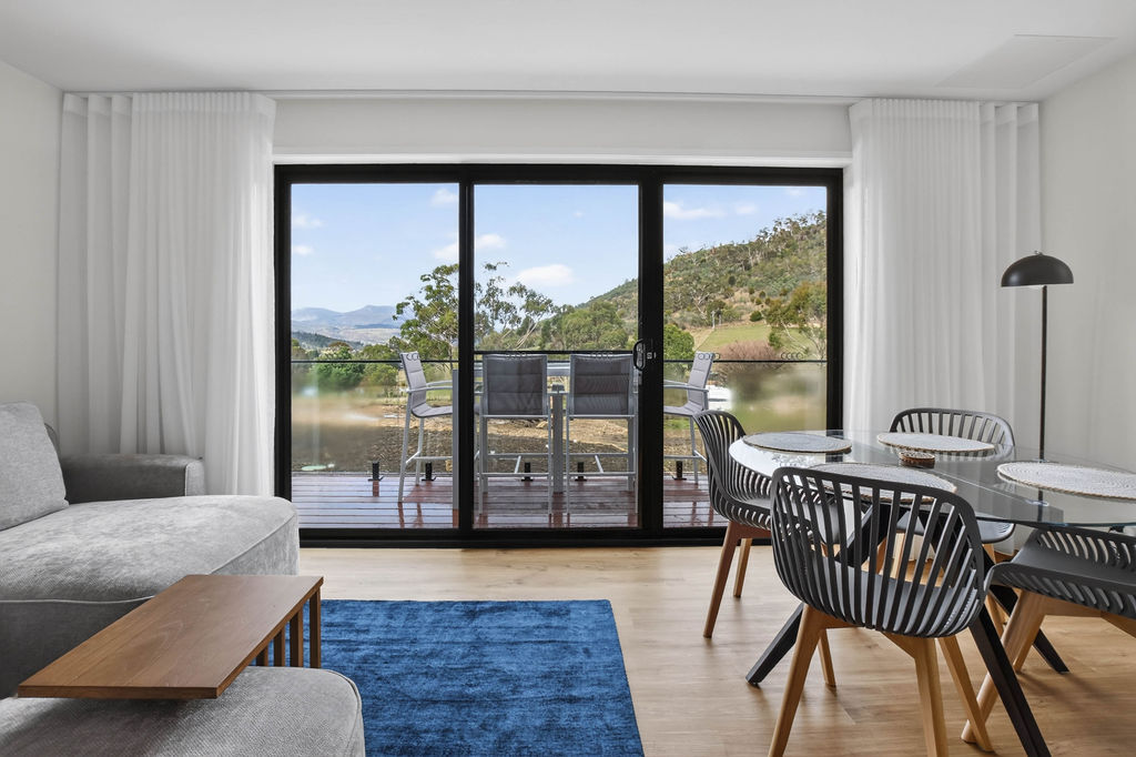 Two-bedroom apartment: Living space and deck